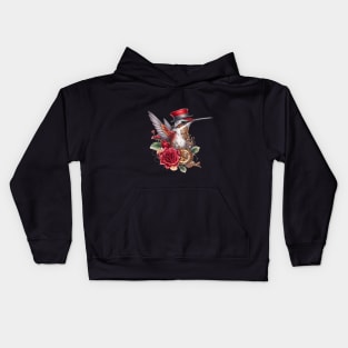 Steampunk Hummingbird with Red Hat and Clocks Kids Hoodie